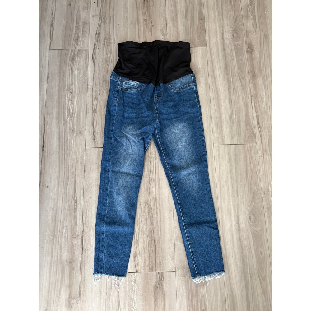 Love SOHO Maternity Skinny Jeans Medium Wash Over Belly Raw Hem Size M